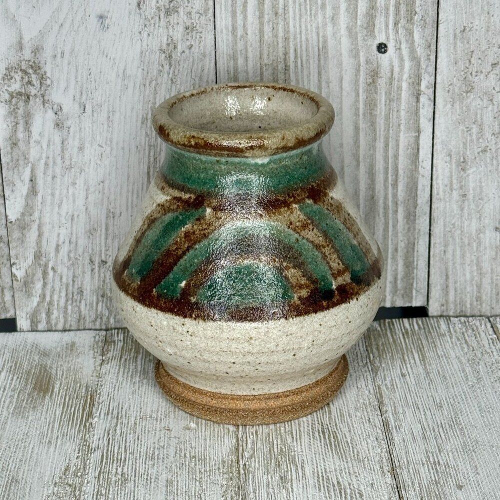 Vintage Stoneware Salt Glazed Hand Thrown Pottery Vase Signed MC 78